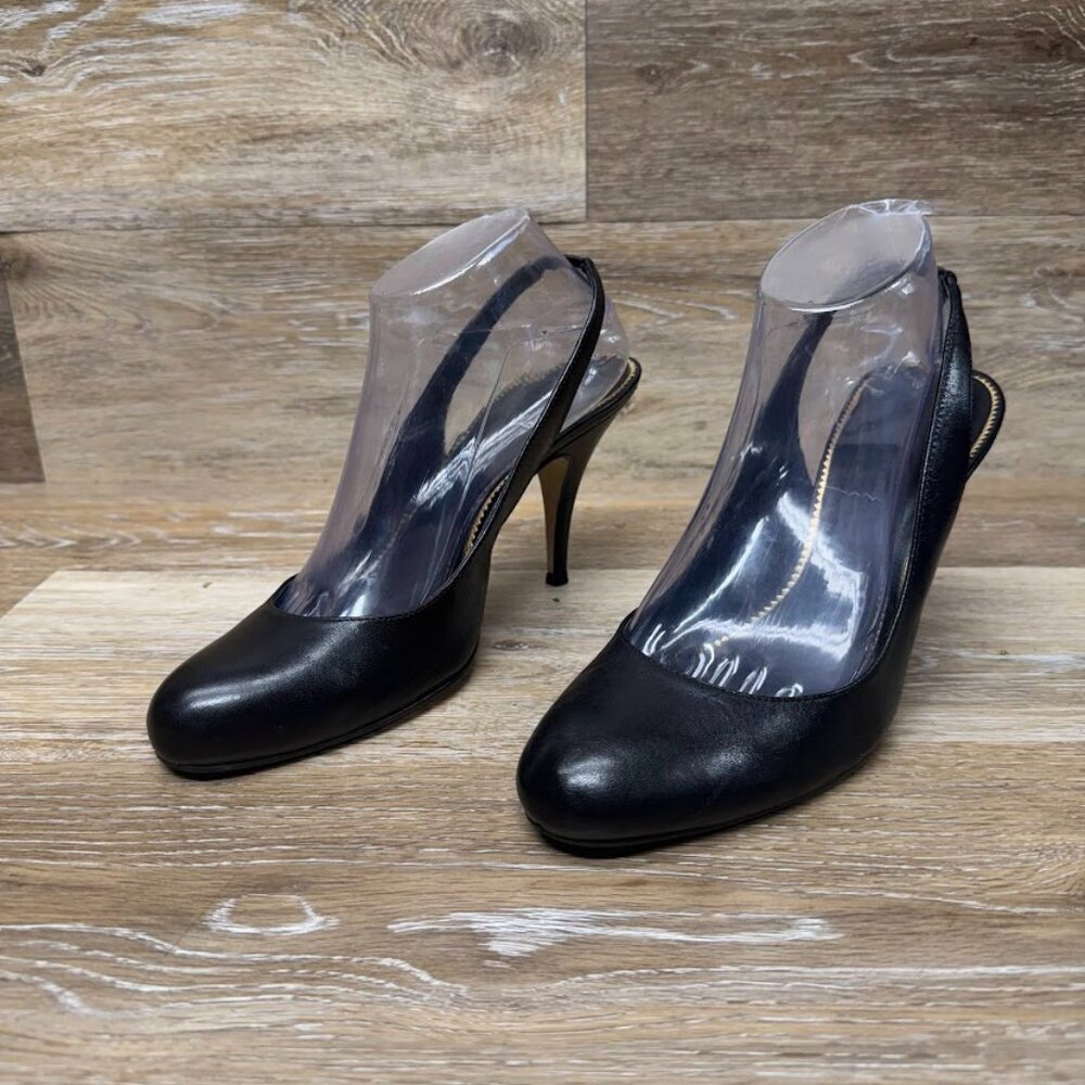 Nicole Miller New York Black Leather Slingback Pumps Women's Size 9.5